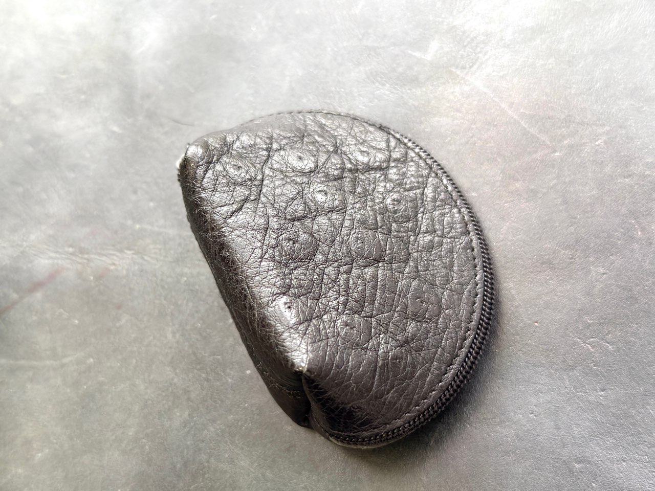 お手入れ後にみずみずしい質感になったオーストリッチレザー