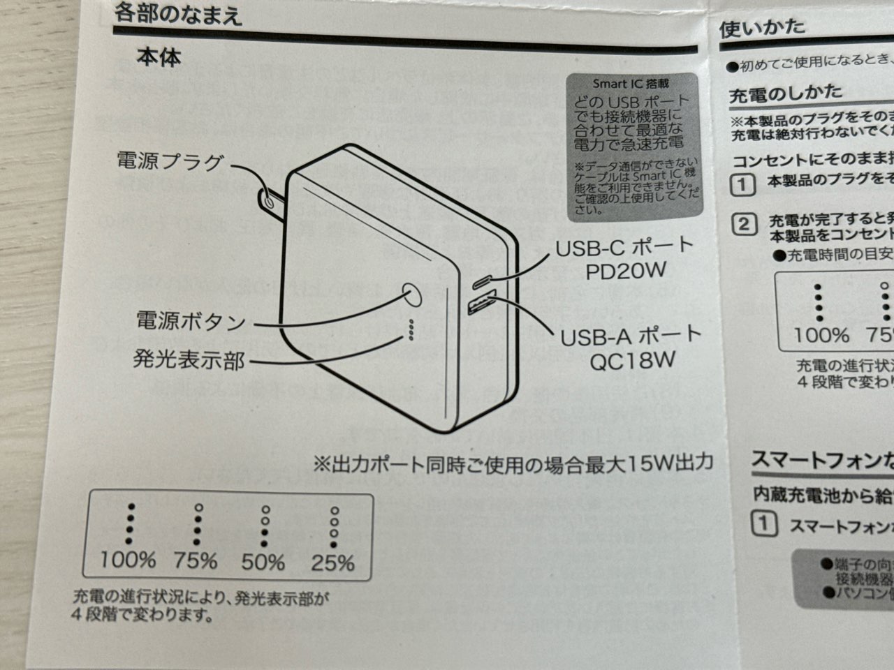 無印良品のモバイルバッテリーの説明書