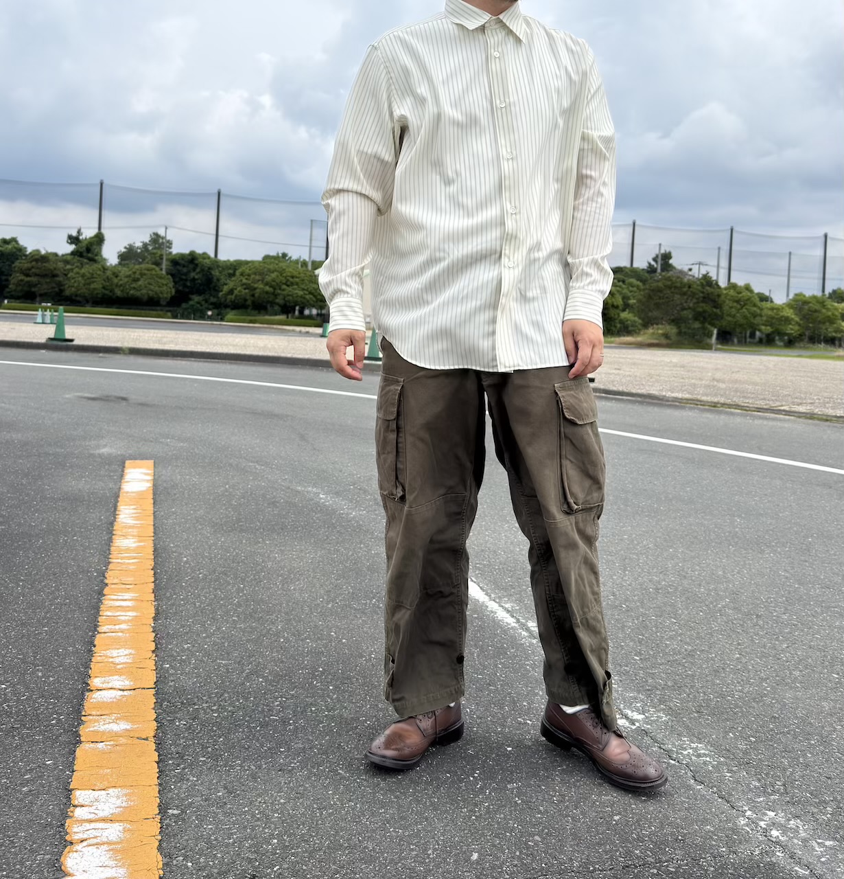 スーパーファインウールストライプシャツの着用図