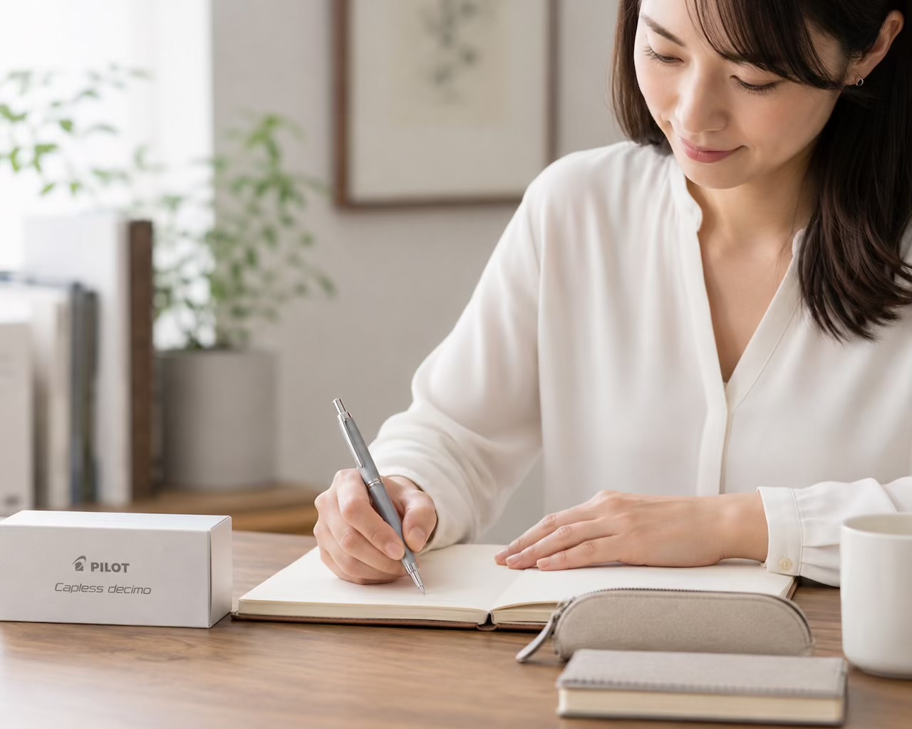 キャップレスデシモで書く女性
